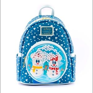 Loungefly Disney Snowman Minnie Mickey Snow Globe Mini Backpack
